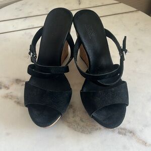 UGG Wedge Black Sandals Slide suede cork strappy sandal shoe slipper size 5 35